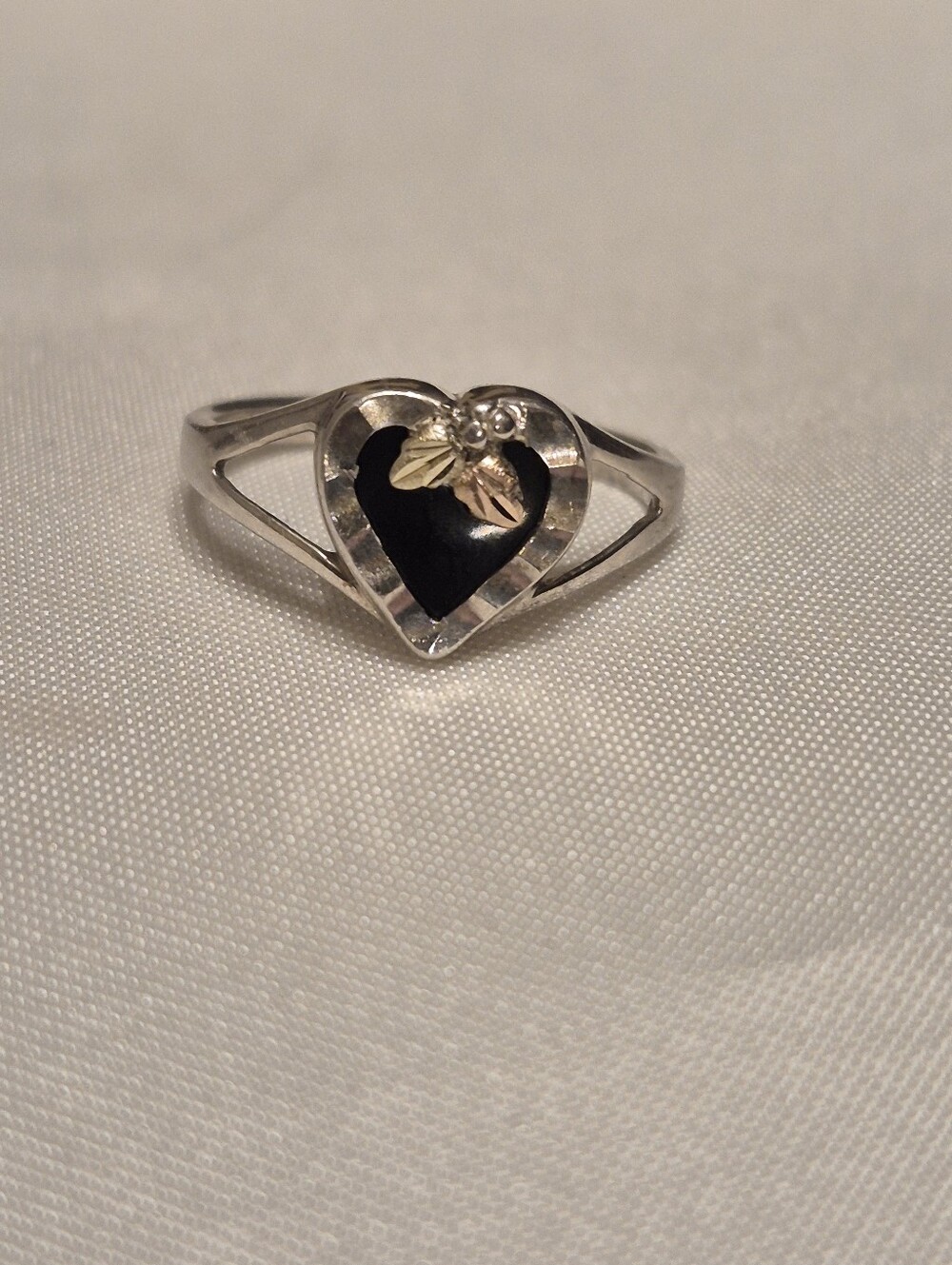 Vintage Sterling Silver 12k & Onyx Heart Ring